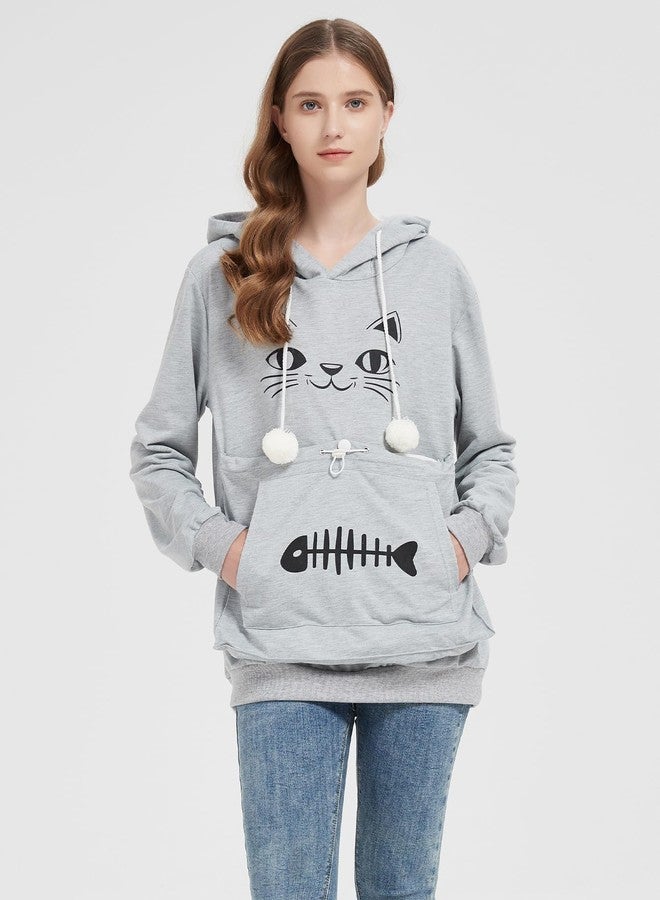 Simcat هودي سيمكات للجنسين لحمل الحيوانات الأليفة، حامل للقطط والكلاب، كنزات بأكمام طويلة، هودي كبير الحجم لطيف للقطط والجراء، رمادي فاتح - Image 4